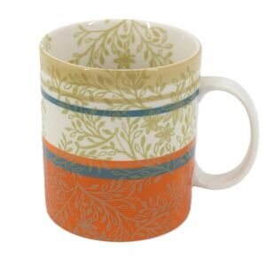 Starbucks Coffee Mug 14oz Orange Tan Teal Botanical Leaf Floral 2008 Excellent